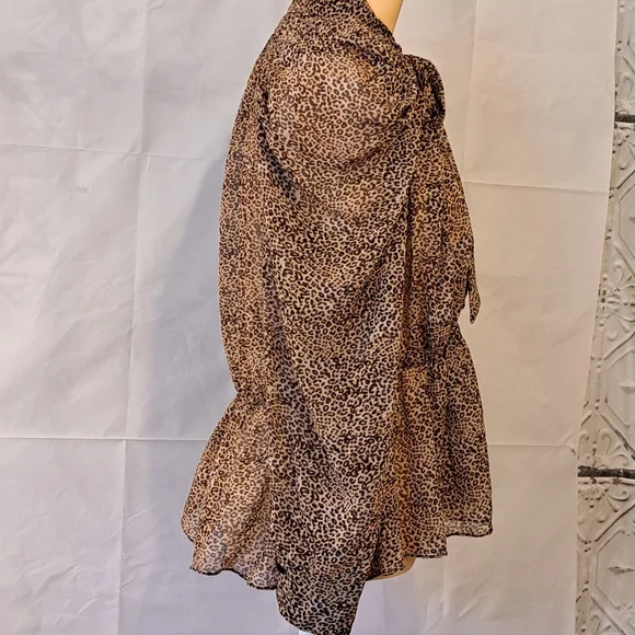 ZARA LEOPARD PRINT PUSSYCAT BOW TIE 90'S STYLE BLOUSE IN BLACK/BROWN SZ M - Picture 5 of 15